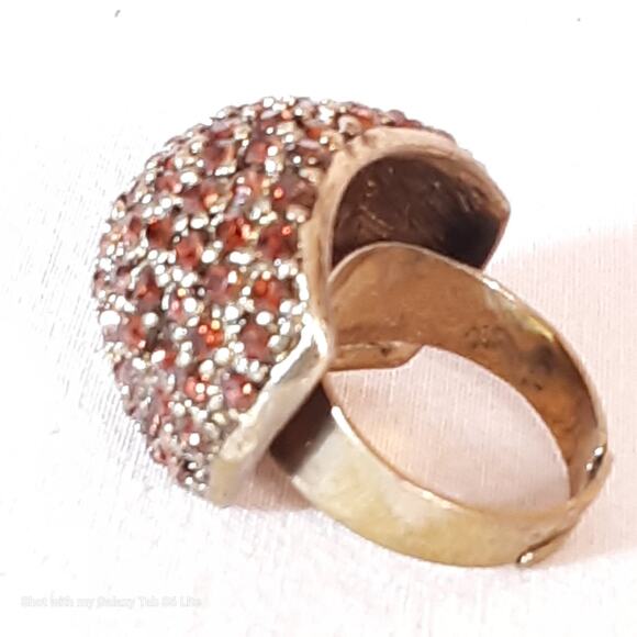 Glittery Jumbo Dome Cocktail Ring Amber Stone Pave Pattern Adjustable - Picture 6 of 8